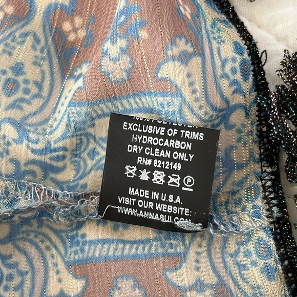 Anna Sui Women's Sz PS Petite Small Blue, Purple, Shimmery Kimono w/ Leaf Fringe - Picture 8 of 9